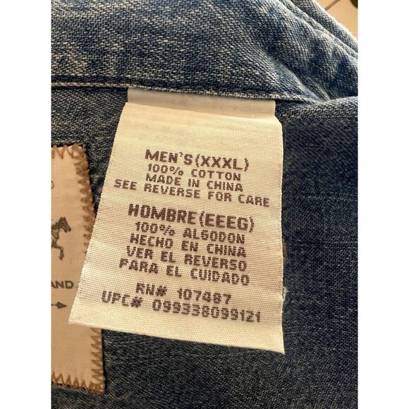 LEVIS Two Horse Brand Denim Jean Long Sleeve Button Up Mens XXXL 100% Cotton - Picture 6 of 9